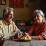 Couple d'Asie du Sud en tenue traditionnelle souriant