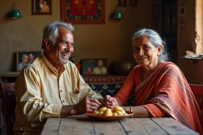 Couple d'Asie du Sud en tenue traditionnelle souriant