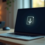 Espace de travail moderne avec ordinateur et téléchargement rapide