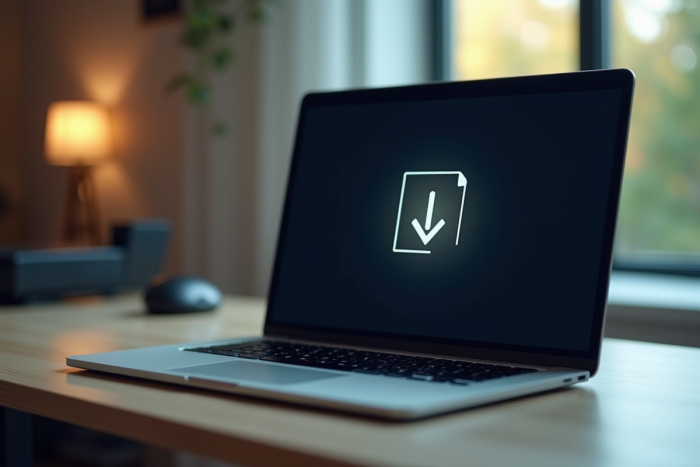 Espace de travail moderne avec ordinateur et téléchargement rapide