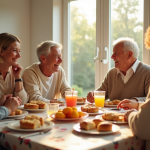 Famille multigenerational rieuse autour d'un repas festif