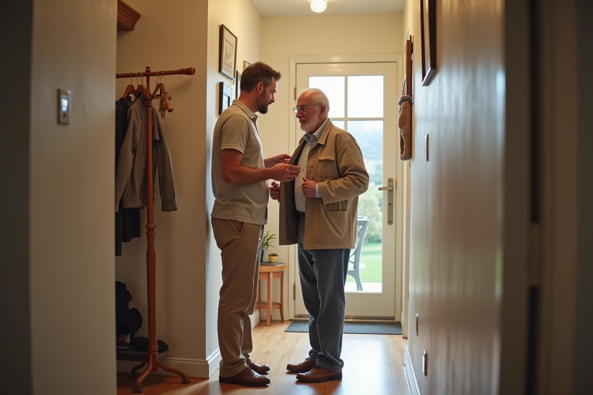 Homme aidant un homme âgé à s