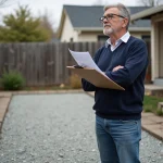 Homme d'âge moyen avec permis dans un cour d'immeuble