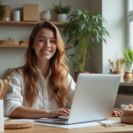 Jeune femme confiante travaillant dans un studio lumineux et créatif
