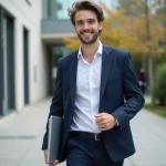 Jeune homme confiant devant l'université Paris Dauphine