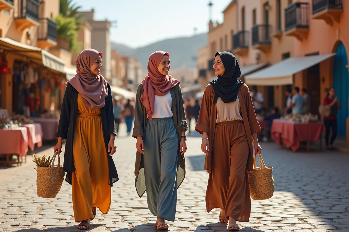 Jeunes femmes marchant dans une place du Maghreb