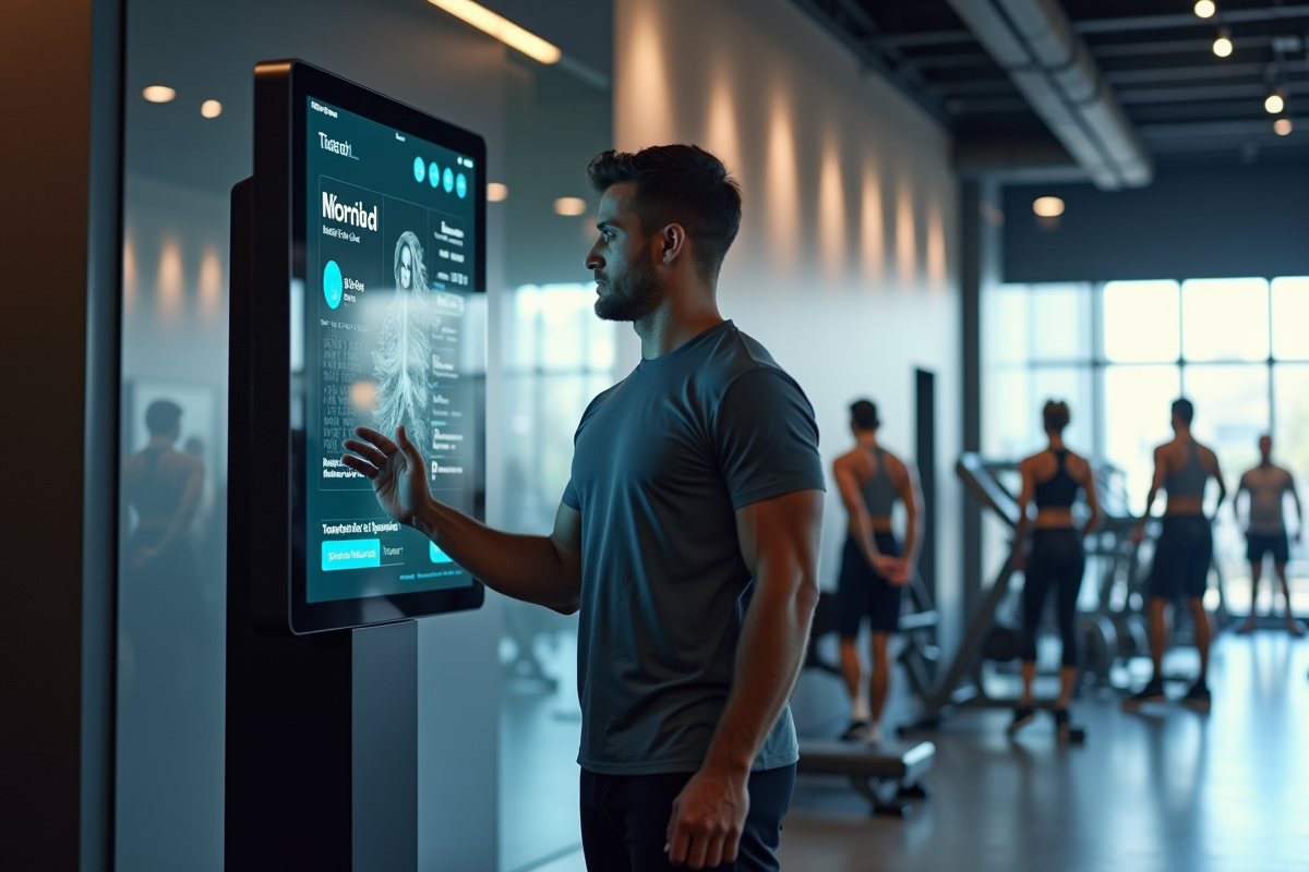 Membre utilisant un kiosque numérique à l