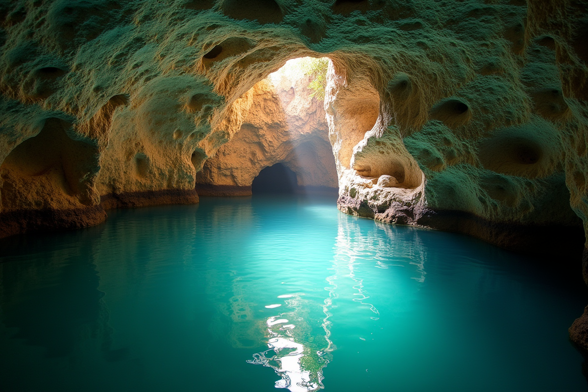 Piscine cachée en Espagne avec eau turquoise et roche naturelle