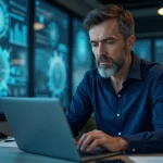 Homme professionnel en cybersécurité travaillant sur un ordinateur