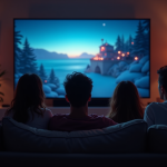 Salon cosy soirée films avec amis et écran géant