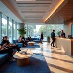 Espace lounge moderne dans un centre sportif avec clients relaxant